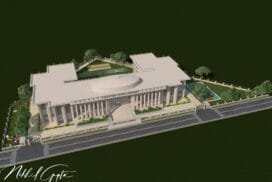 Tech-integrated classroom design with ample natural light and flexible furniture.