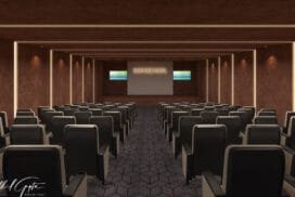 Modern school auditorium with professional acoustics and staging by Acanthus Architecture.